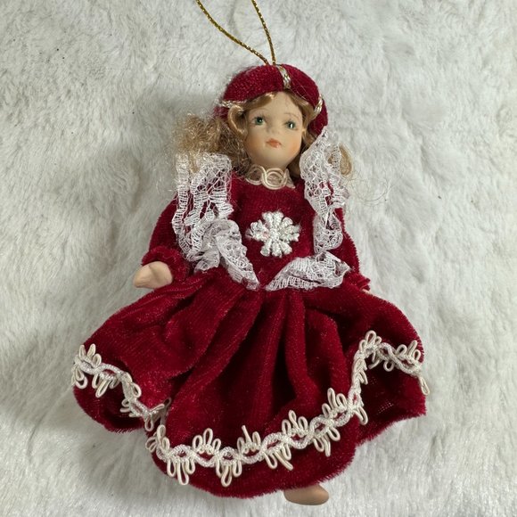 Set Of 8 Vintage Dillards Trimmings Victorian Porcelain Doll Ornaments Red - Picture 4 of 10